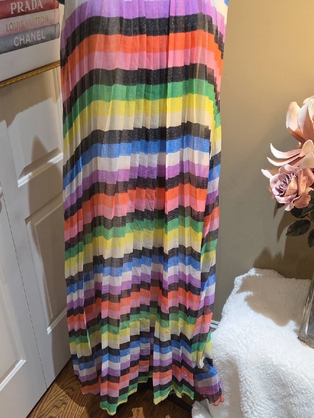 Nwot Large New York Company Colorful Striped Halter Maxi Dress With Belt - Picture 16 of 17